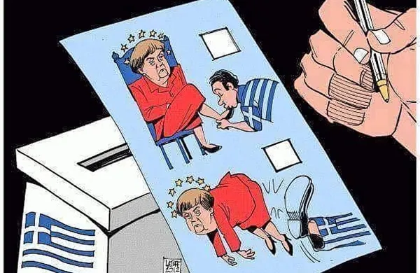 Večina Grkov jemlje referendum kot možnost izbora, da se 
dokončno rešijo Angele Merkel (Nemčije) ali pa da ji še naprej 
ostanejo servilni.

