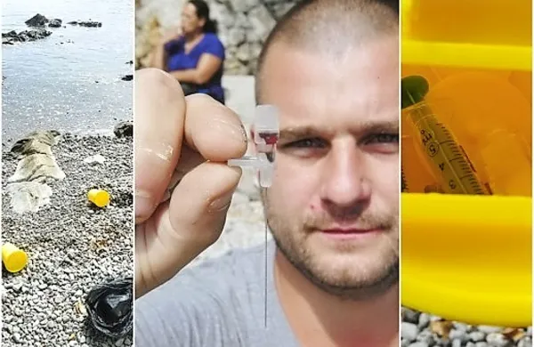Na mestni plaži v hrvaški Reki je eden od njenih rednih 
obiskovalcev pred dnevi našel na desetine že uporabljenih 
medicinskih igel, ki bi morale končati v bližnjem kontejnerju 
za medicinske odpadke.