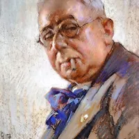 Giovanni Zangrando: Avtoportret s cigaro in modro pentljo

1940, kreda na lepenki.

