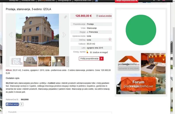 Oglas Investmonda je bilo najti tudi na priljubljenem spletnem 
portalu Nepremicnine.net.