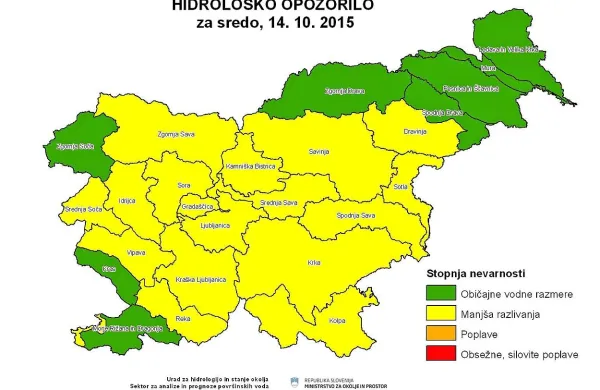 Hidrološko opozorilo za danes