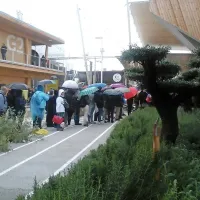 Včeraj se je kljub dežju in mrazu pred slovenskim paviljonom 
vila kolona obiskovalcev, ki so čakali na vstop.