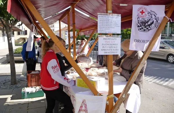 Na sežanski stojnici so sodelovali šolarji in prostovoljke RK.