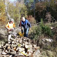 Tako so člani društva Komenski Kras 91 in radioamaterji vzeli 
v roke žago, rokavice in dobro voljo in pripravili kup drv za 
pomoči potrebnega občana.