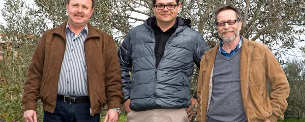 Franc Morgan, Peter Pelicon (Jenko)  in Vanja Dujc (z leve) so edini slovenski oljkarji  v vodičU Flos Olei 2016. 