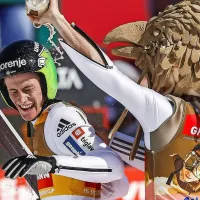 Robert Kranjec je Petra Prevca presenetil v podobi orla.