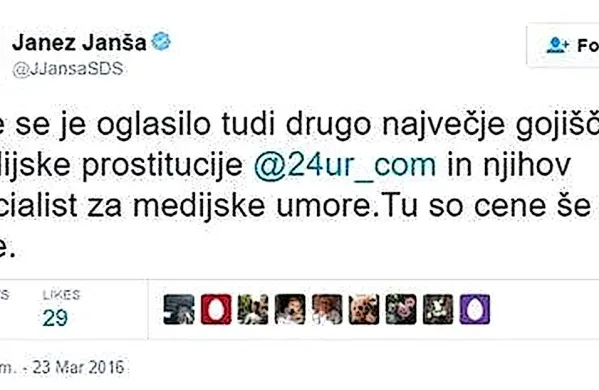 Jan&scaron;ev tvit označili z najvi&scaron;jo stopnjo pritiska na novinarje