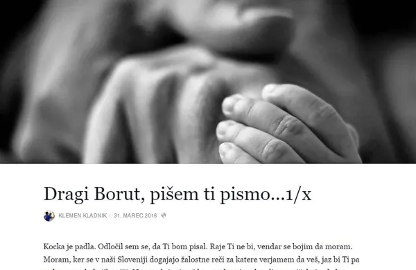 V četrtek je Koprčan Klemen Kladnik (med drugim tudi znan 
kot nekdanji trener portoroških košarkarjev) na svojem facebook profilu objavil pismo, naslovljeno na predsednika 
republike Boruta Pahorja, ki je do danes doseglo več kot 
3000 delitev.