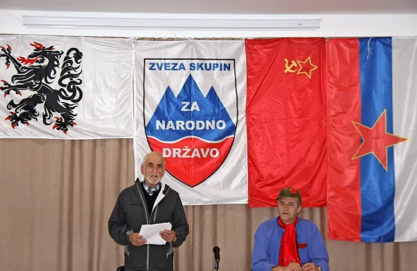 Marjan Poljšak (levo) in Vilko Brus, pobudnika in soustanovitelja      Zveze 
skupin za narodno državo. 