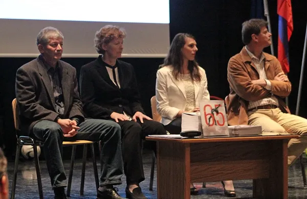 Glavni ustvarjalci zbornika (z leve) Vasja Zajc, Elizabeta Miška 
(urednica), Ana Kašček in Aleš Bremec. 