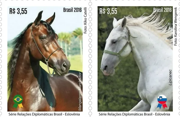 Pošta Brazilije (Correios do Brasil) bo ob 25. obletnici 
samostojnosti in neodvisnosti Republike Slovenije v okviru 
serije Diplomatski odnosi izdala spominski znamki z motivom 
belega slovenskega lipicanca in rjavega brazilskega konja 
pasme mangalarga marchador