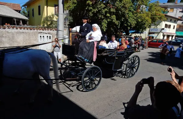 Pomemben del povorke je bila tudi letos kočija s kraljico 
terana Kristino Tavčar, ob njej je sedel predsednik ruštva 
kraških vinarjev David Štok. 