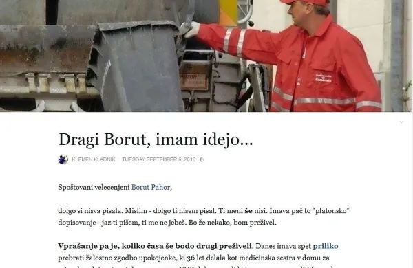 Zadnje pismo je Koprčan Klemen Kladnik objavil 6. septembra letos.