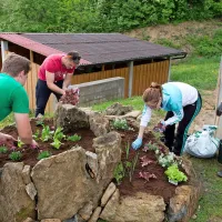 Spomladi so študentje  spiralno gredo zasadili z zelenjavo in dišavnicami.