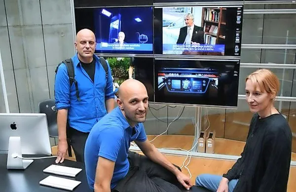 Dragan Živadinov, Miha Turšič in Dunja Zupančič. 