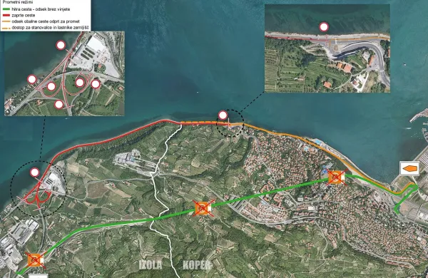 V ponedeljek ob 11. uri bodo zaprli obalno cesto med 
Koprom in Izolo, ves promet, vključno z avtobusnim, bo 
stekel skozi predor Markovec. 