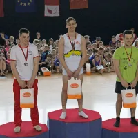 Najboljši člani na 22. prvenstvu Renč. Z  leve: David Peras 
(Renče), Žan Suša (Gym) in Jaka Zorec (Sokol).  