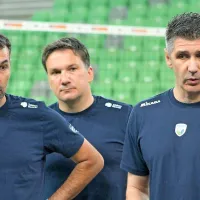 Slovenski strokovni štab: pomočnika Dejan Vuličević in 
Samo Miklavc (v sredini) ter selektor Slobodan Kovač (desno).