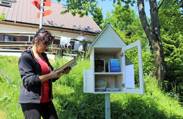 Knjižničarka Brigita Smolnikar je na Hlevišah predstavila 
idejo bajtabukve.