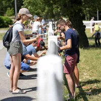 Približno 300 se jih je zbralo, ki so prijeli za čopiče in olepšali 
1,1 kilometra ograje.