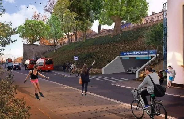    

Uvoz in izvoz v bodočo parkirno hišo pod Muzejskim trgom je 
predviden s Kopališkega nabrežja.