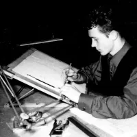 Risanje pohištva v tovarni Meblo v Kromberku leta 1968