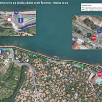 Z zeleno barvo je označeno vozišče za avtomobile, z rdečo 
pa kolesarska steza.