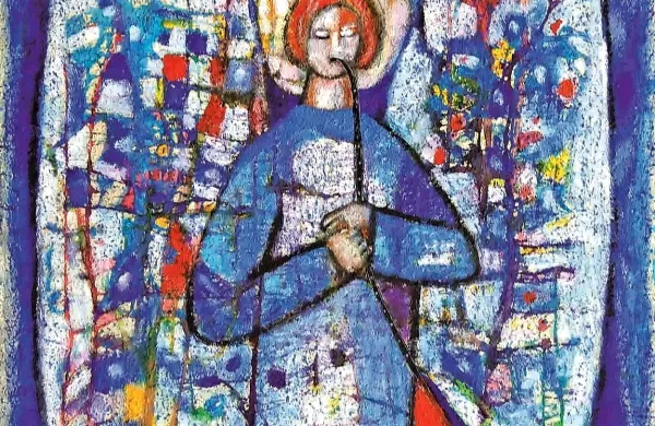 Marta Jakopič Kunaver: Angel s trobento, akril na tapeti, 
2006