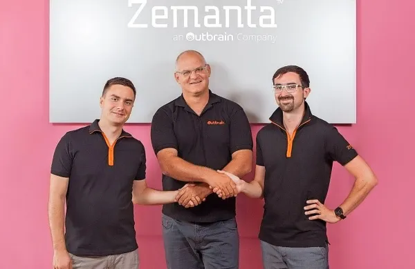Soustanovitelja Zemante Andraž Tori (levo) in Boštjan Špetič, 
med njima pa soustanovitelj podjetja Outbrain Ori Lahav.