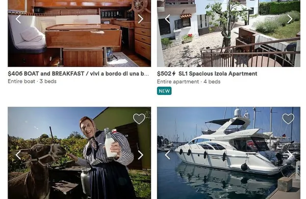 Ponudba, ki je na voljo prek portala airbnb za ta konec tedna v Kopru, obsega  namestitve na 
barkah v Miljah in Porotrožu ter apartmajih v Truškah in Izoli.
