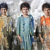 Eno od petih nagrajenih del na drugem mednarodnem 
festivalu akvarela Castra: Al-Lami Salim Mathkour, After War 
(Po vojni) 