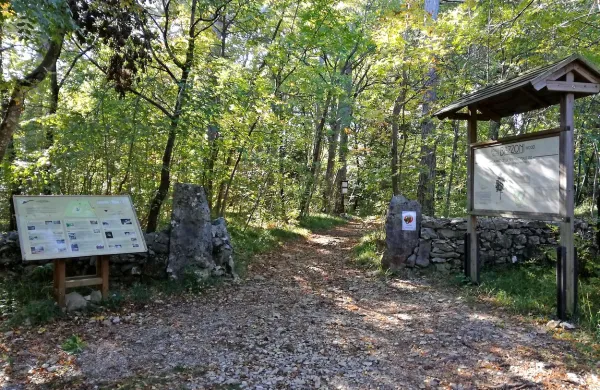 Vhod v arheološki park Črne jame (Grotta nera) pri Bazovici, kjer se obiskovalci seznanijo z 
zanimivimi kraškimi pojavi in rastlinstvom ter z zgodovino jame, v kateri so našli ostanke praljudi. 
V jami je zanimiva postavitev življenja in kulture ljudi med  paleolitikom in neolitikom.  

