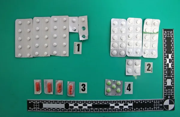 Med postopkom privedbe so mu zasegli večje število tablet, 
ki vsebujejo prepovedane droge.