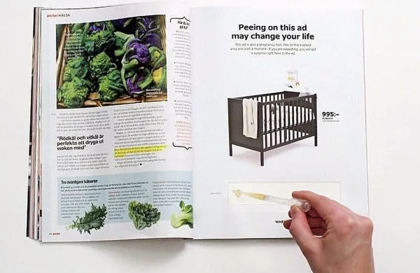 Švedski pohištveni gigant Ikea je pozval stranke, ki so 
noseče, naj urinirajo na njihov nov katalog.