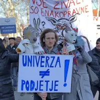 Pred poslopjem vlade na protestu nekaj tisoč javnih uslužbencev