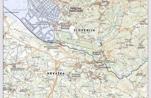 Potek državne meje med Slovenijo in Hrvaško na območju 
Sečovelj in Dragonje po sodbi arbitražnega sodišča.