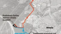Načrt omrežja nove čistilne naprave v Divači. Zaradi bližine Kačne 
jame so izpust predvideli na drugi strani divaškega preloma, malo 
pred RTP-postajo.