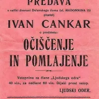 Cankar je v Trstu predaval sedemkrat. S tem plakatom so vabili 
na njegov zadnji tržaški nastop v letu pisateljeve smrti 1918.