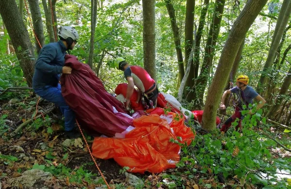 Padalca sta se v zraku zapletla in pristala v kro&scaron;njah dreves