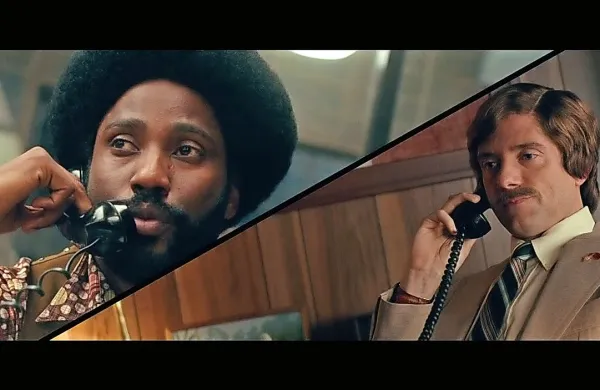 Ron Stallworth in David Duke med telefonskim pogovorom. 
