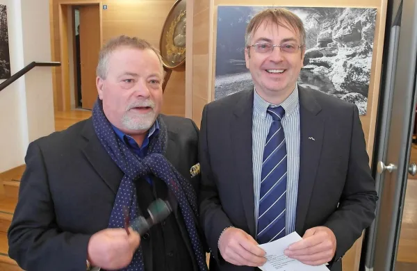 Predsednika krovnih organizacij slovenske manjšine v Italiji, 
Slovenske kulturne gospodarske zveze in Sveta slovenskih organizacij, Rudi Pavšič (levo) in Walter Bandelj.