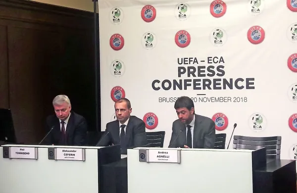 Predsednik Evropske nogometne zveze (Uefa) Aleksander Čeferin 
in predsednik Evropskega klubskega združenja (Eca) Andrea 
Agnelli sta danes v Bruslju izrazila željo po enotnem razvoju 
evropskega nogometa. 