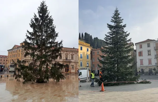 Podoba prazničnega Tartinijevega trga “prej” in “potem”.
