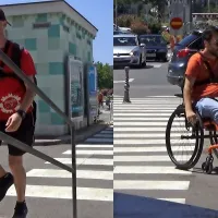 Ko je naletel na stopničke, je moral Nino (desno) ubrati drugo 
pot.