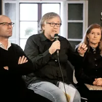 Na včerajšnji predstavitvi Vodnikovega leta so med drugim o 
Vodniku spregovorili tudi (z leve) Luka Vidmar, Marjan Rupert in 
Irena Orel.   