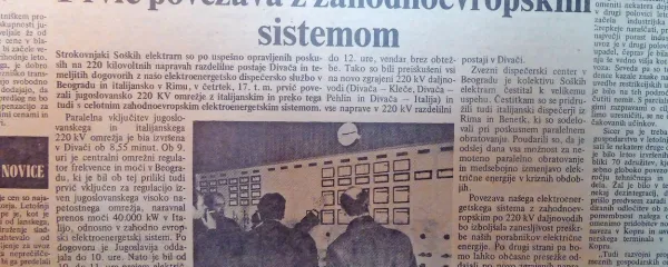 Jugoslavija in Italija sta se povezali preko elektrike.