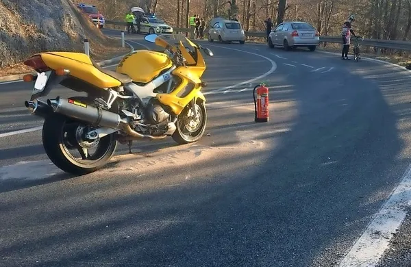Nedeljsko popoldansko nesrečo v Zali je povzročil motorist iz 
ajdovske občine, ki je prehitro pripeljal v oster desni ovinek in trčil 
v avtomobil.