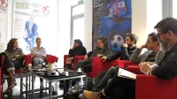 Slovensko praizvedbo igre  so predstavili (z leve) dramaturginja Nina Šorak, igralki Tjaša Hrovat in Mojca Partljič, režiser Daniel Day 
Škufca, scenograf Voranc Kumar, igralec Igor Štamulak in dramaturg v koprskem gledališču  Miha Trefalt.  