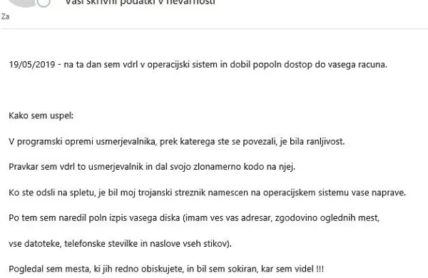 Eno od pisem z lažnimi grožnjami