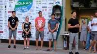 Tekmovalci Soških elektrarn na domačem sprejemu (od leve): Nejc 
Polenčič, Sara Belingar, Racz Koppany in Tine Kancler.  